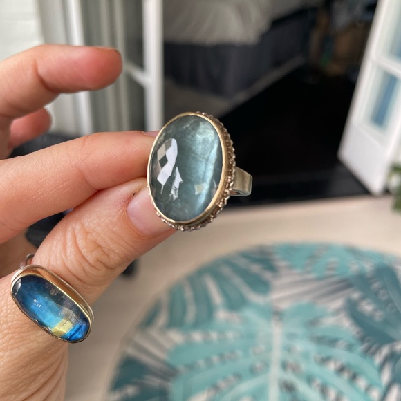 Jamie joseph moss aquamarine oval yellow gold ruffled ring - Picture 7 of 9